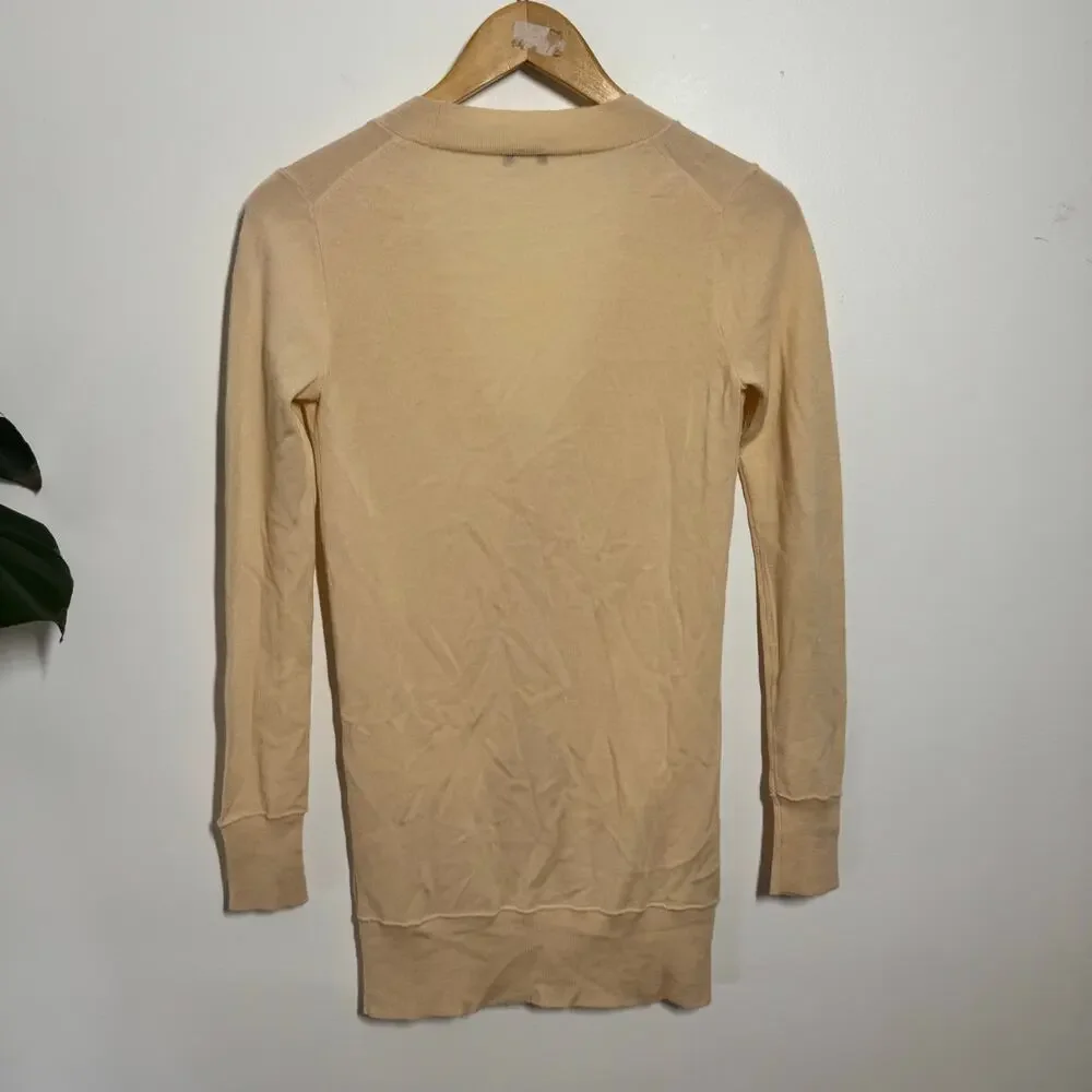 J. Crew Merino Wool Long Cardigan Sweater Women XS TanBeige Button Front Grandpa